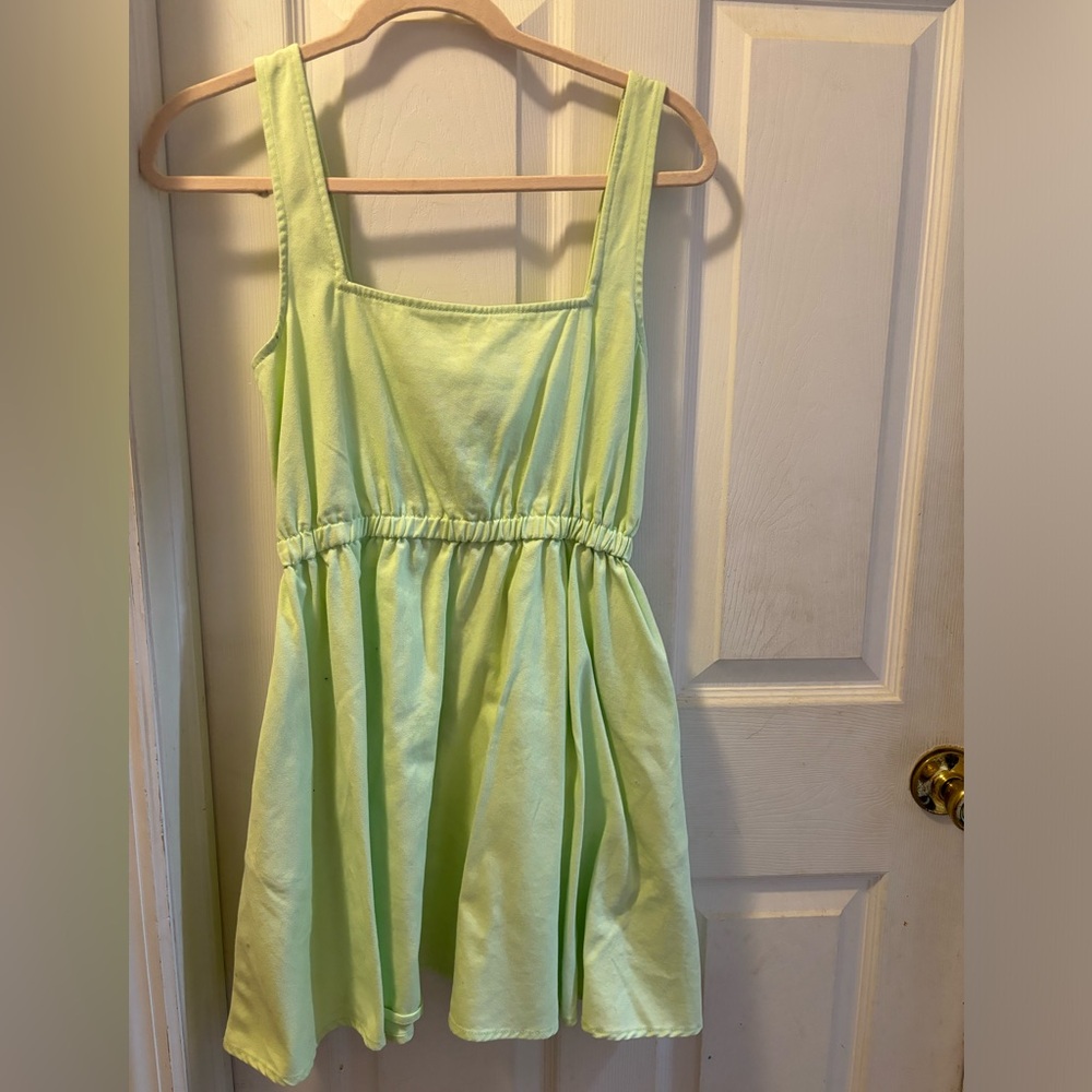 ASOS DESIGN soft denim square neck skater dress in green - UK size 6 US size 2